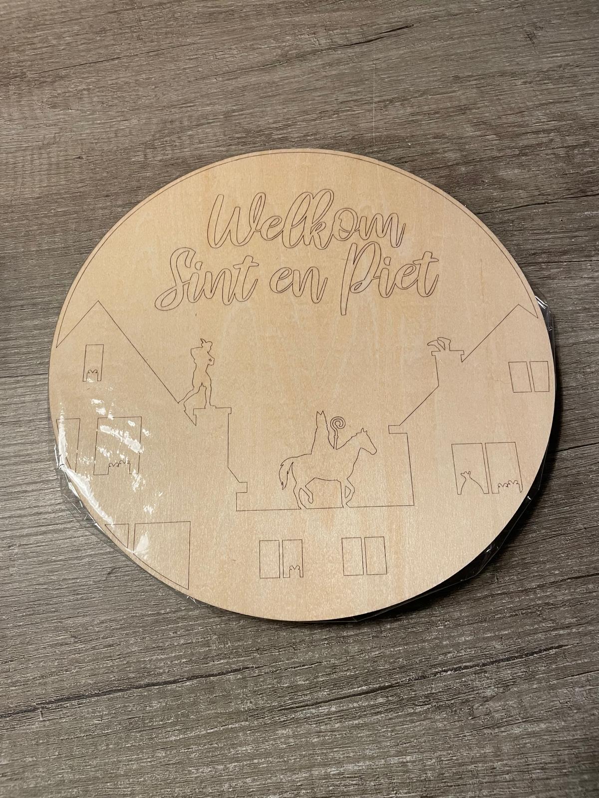 Kleursetje hanger (25 cm. doorsnede) om in te kleuren Welkom Sint en Piet!