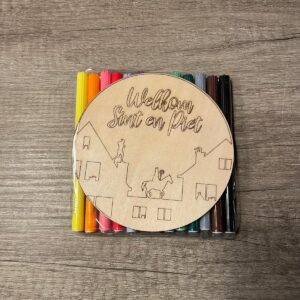 Kleursetje hanger (13 cm. doorsnede) om in te kleuren Welkom Sint en Piet!