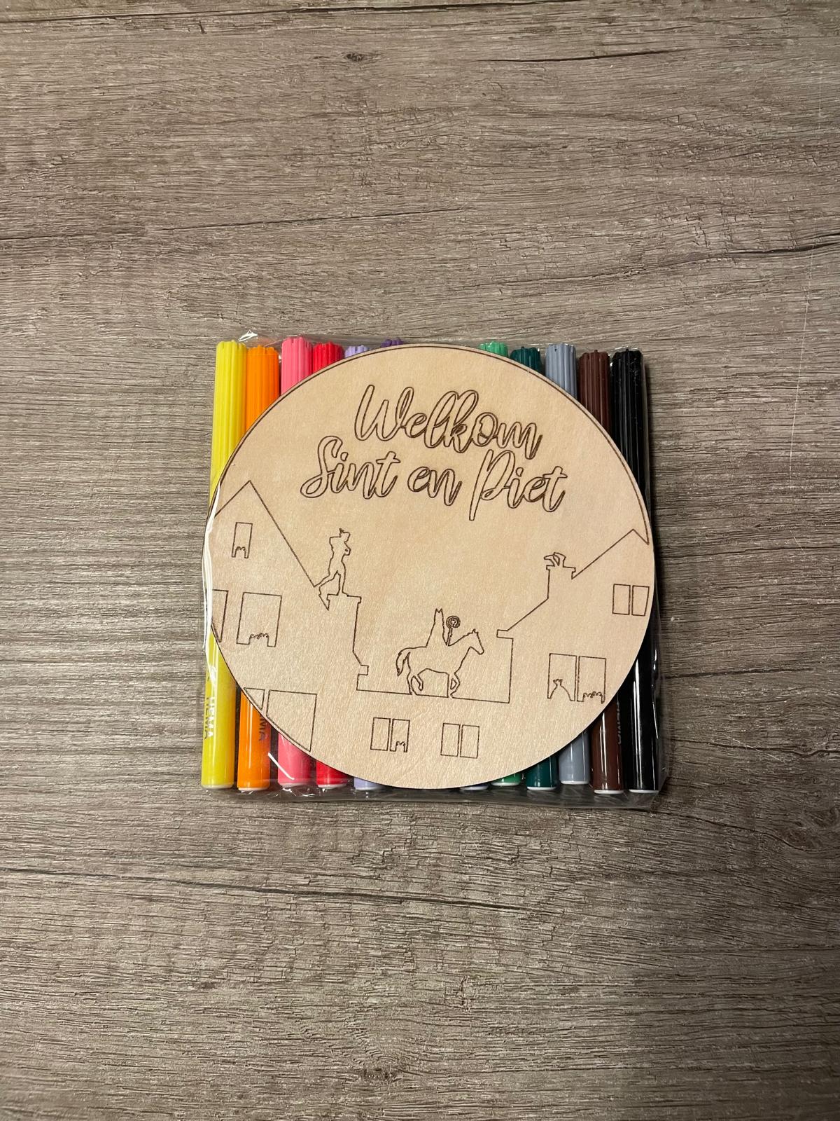 Kleursetje hanger (25 cm. doorsnede) om in te kleuren Welkom Sint en Piet! - Afbeelding 3